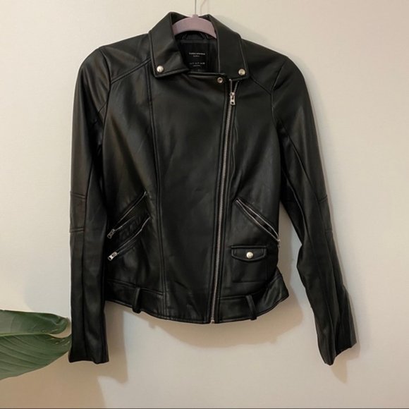 Zara Black Moto Faux Leather Jacket Small - Picture 2 of 8